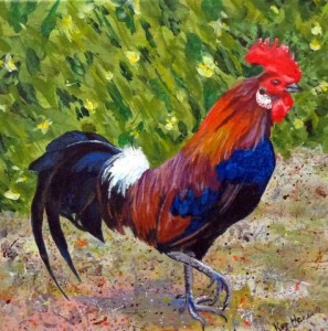 Hansell Kay Strutting His Stuff acrylic on canvas 10x10  $80.jpg
